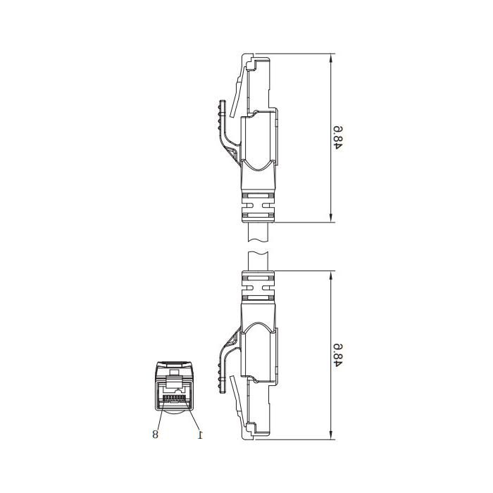 RJ45公头直型转RJ45公头直型、双端预铸PVC非柔性电缆、带屏蔽、浅蓝色护套、0C4442-XXX 